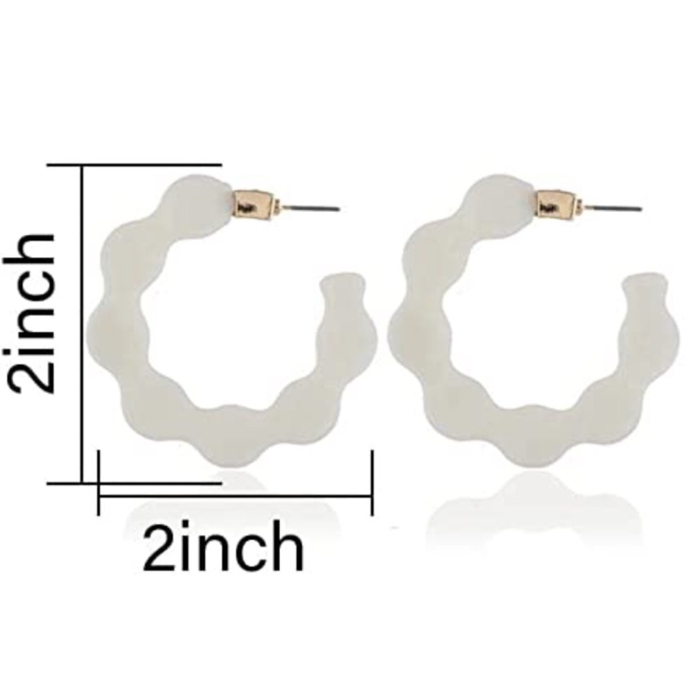 SOLD White Acrylic Circle Earrings - Picture 2 of 4